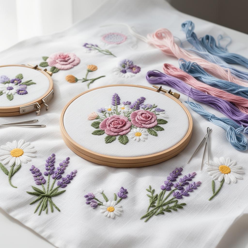 Bordados encantadores hechos a mano con flores delicadas